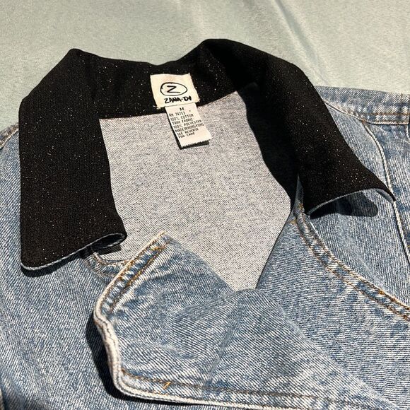 Zana di Cropped Biker Denim Jacket size Medium D40 - Picture 4 of 10